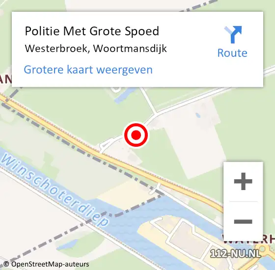 Locatie op kaart van de 112 melding: Politie Met Grote Spoed Naar Westerbroek, Woortmansdijk op 9 maart 2022 12:34