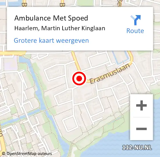 Locatie op kaart van de 112 melding: Ambulance Met Spoed Naar Haarlem, Martin Luther Kinglaan op 9 maart 2022 12:37