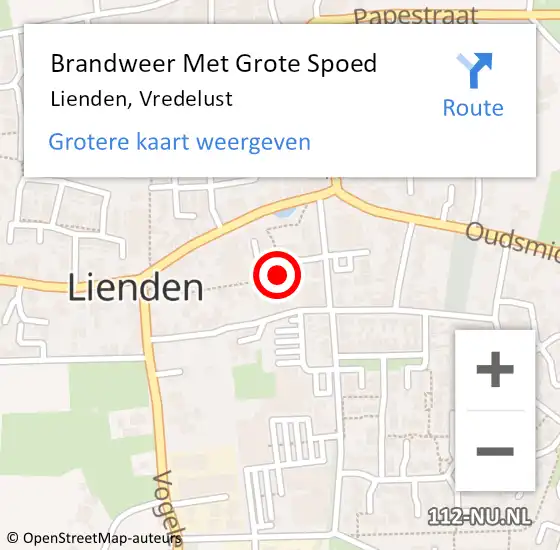 Locatie op kaart van de 112 melding: Brandweer Met Grote Spoed Naar Lienden, Vredelust op 9 maart 2022 12:57