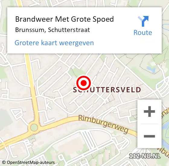 Locatie op kaart van de 112 melding: Brandweer Met Grote Spoed Naar Brunssum, Schutterstraat op 9 maart 2022 13:00