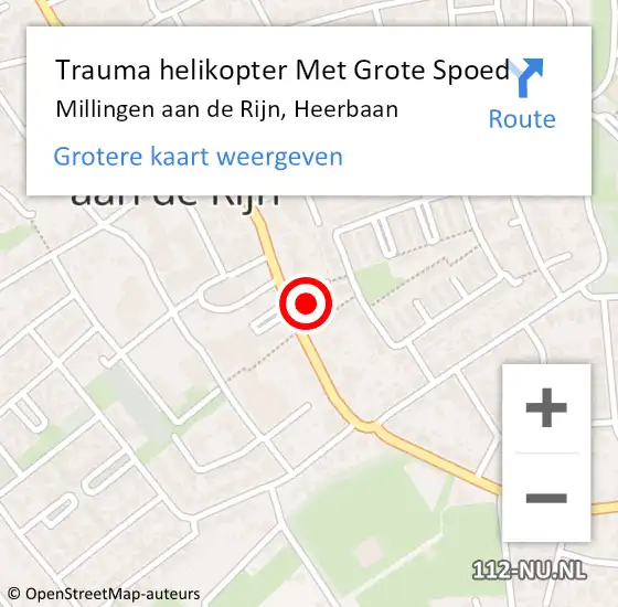 Locatie op kaart van de 112 melding: Trauma helikopter Met Grote Spoed Naar Millingen aan de Rijn, Heerbaan op 9 maart 2022 13:14
