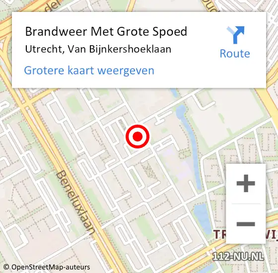 Locatie op kaart van de 112 melding: Brandweer Met Grote Spoed Naar Utrecht, Van Bijnkershoeklaan op 9 maart 2022 13:29