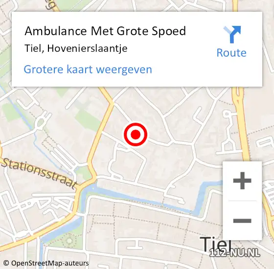 Locatie op kaart van de 112 melding: Ambulance Met Grote Spoed Naar Tiel, Hovenierslaantje op 9 maart 2022 13:29