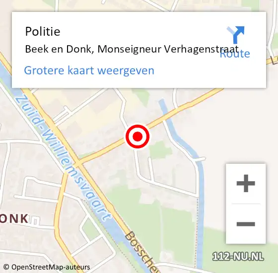 Locatie op kaart van de 112 melding: Politie Beek en Donk, Monseigneur Verhagenstraat op 9 maart 2022 13:41