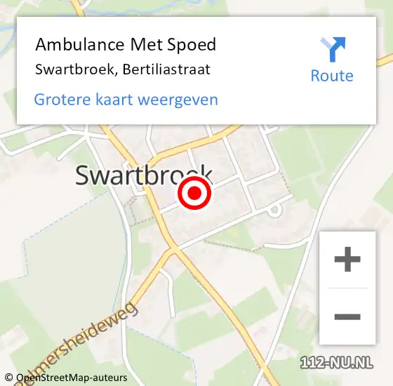 Locatie op kaart van de 112 melding: Ambulance Met Spoed Naar Swartbroek, Bertiliastraat op 10 juli 2014 15:24