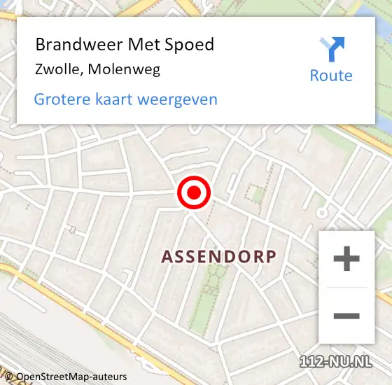 Locatie op kaart van de 112 melding: Brandweer Met Spoed Naar Zwolle, Molenweg op 9 maart 2022 13:46