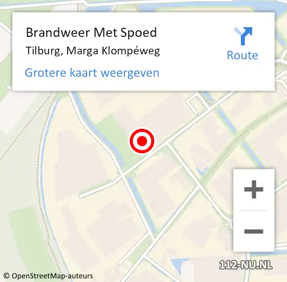 Locatie op kaart van de 112 melding: Brandweer Met Spoed Naar Tilburg, Marga Klompéweg op 9 maart 2022 13:54