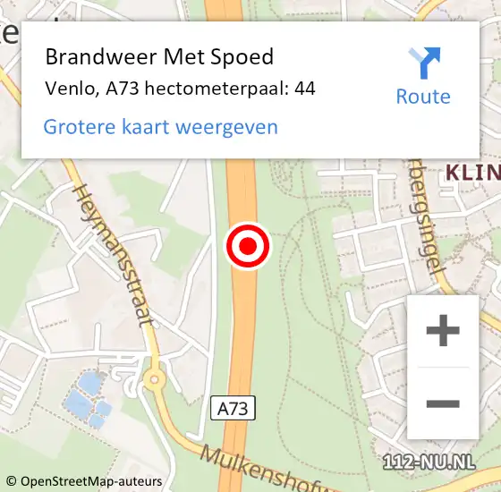 Locatie op kaart van de 112 melding: Brandweer Met Spoed Naar Venlo, A73 hectometerpaal: 44 op 9 maart 2022 13:57