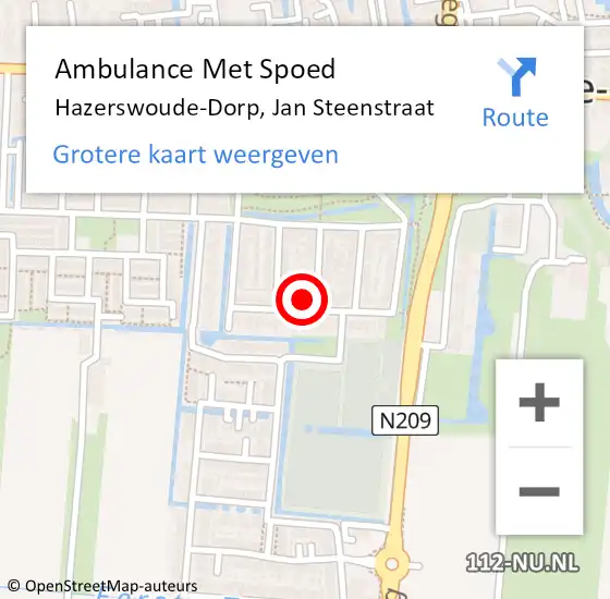 Locatie op kaart van de 112 melding: Ambulance Met Spoed Naar Hazerswoude-Dorp, Jan Steenstraat op 9 maart 2022 14:13