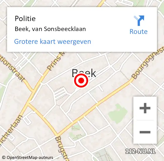 Locatie op kaart van de 112 melding: Politie Beek, van Sonsbeecklaan op 9 maart 2022 14:17