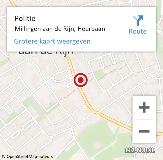 Locatie op kaart van de 112 melding: Politie Millingen aan de Rijn, Heerbaan op 9 maart 2022 14:29