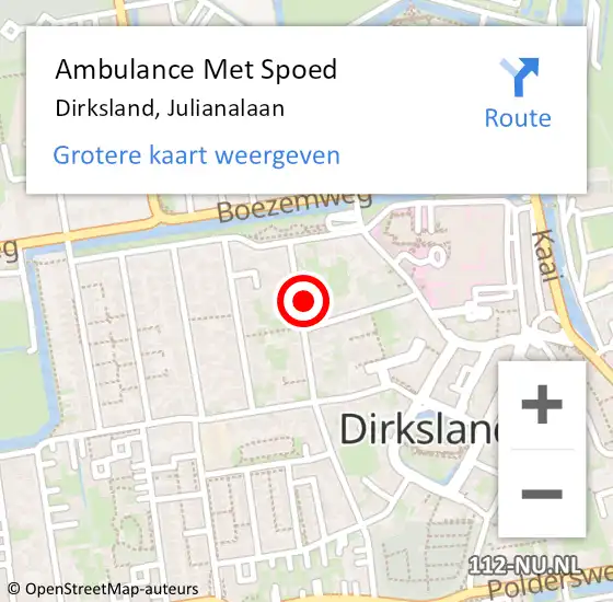 Locatie op kaart van de 112 melding: Ambulance Met Spoed Naar Dirksland, Julianalaan op 9 maart 2022 14:30