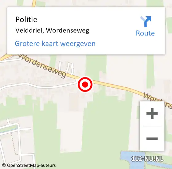 Locatie op kaart van de 112 melding: Politie Velddriel, Wordenseweg op 9 maart 2022 14:50