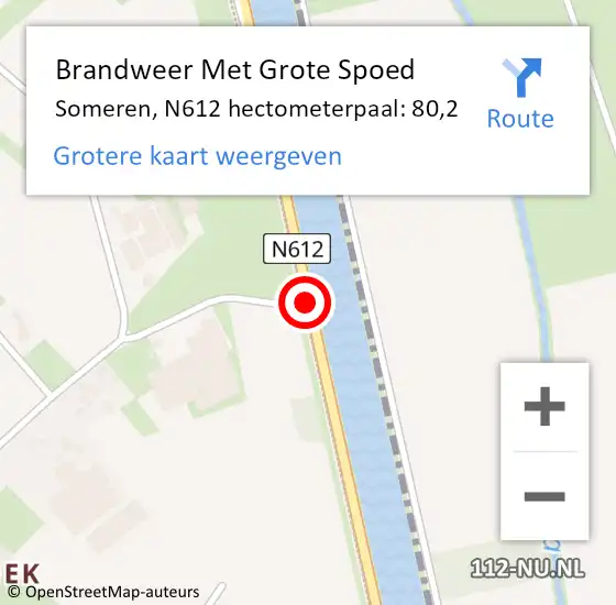 Locatie op kaart van de 112 melding: Brandweer Met Grote Spoed Naar Someren, N612 hectometerpaal: 80,2 op 9 maart 2022 15:07
