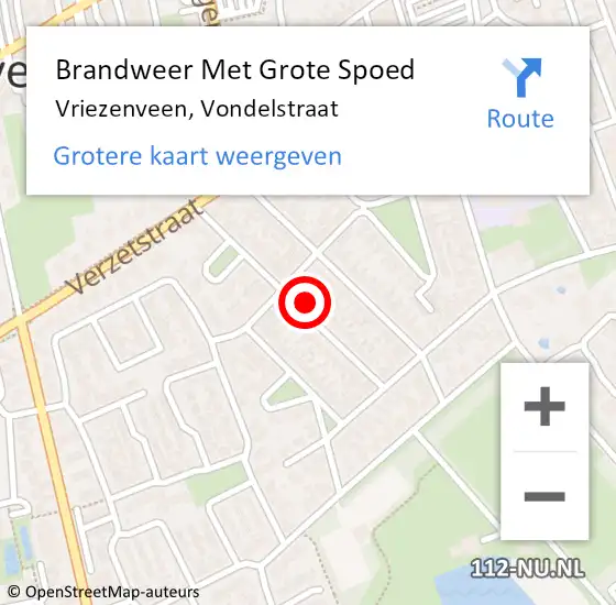 Locatie op kaart van de 112 melding: Brandweer Met Grote Spoed Naar Vriezenveen, Vondelstraat op 9 maart 2022 15:16