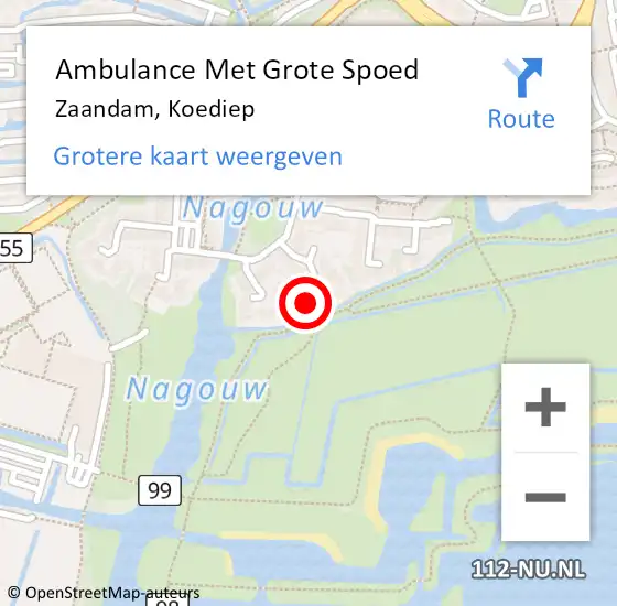 Locatie op kaart van de 112 melding: Ambulance Met Grote Spoed Naar Zaandam, Koediep op 9 maart 2022 15:16