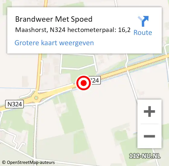 Locatie op kaart van de 112 melding: Brandweer Met Spoed Naar Maashorst, N324 hectometerpaal: 16,2 op 9 maart 2022 15:22