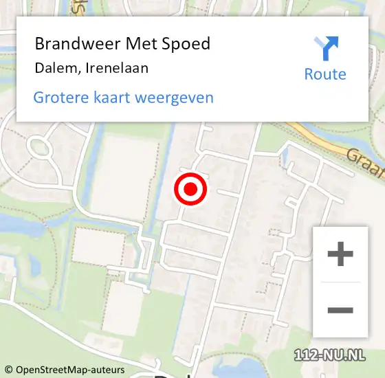 Locatie op kaart van de 112 melding: Brandweer Met Spoed Naar Dalem, Irenelaan op 10 juli 2014 15:36