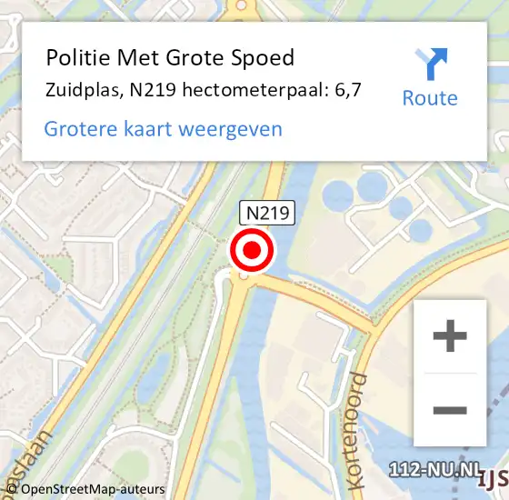 Locatie op kaart van de 112 melding: Politie Met Grote Spoed Naar Zuidplas, N219 hectometerpaal: 6,7 op 9 maart 2022 15:31