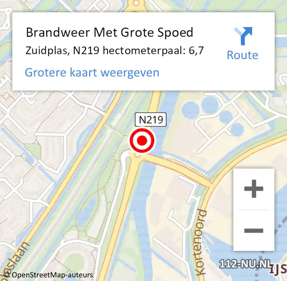 Locatie op kaart van de 112 melding: Brandweer Met Grote Spoed Naar Zuidplas, N219 hectometerpaal: 6,7 op 9 maart 2022 15:31