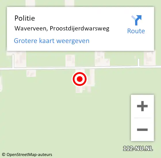 Locatie op kaart van de 112 melding: Politie Waverveen, Proostdijerdwarsweg op 9 maart 2022 15:37