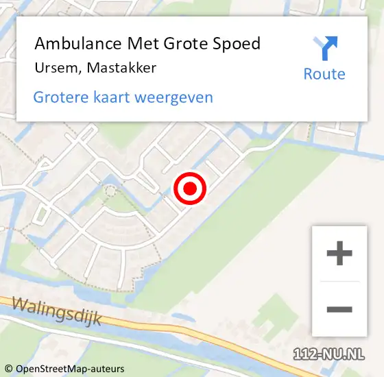 Locatie op kaart van de 112 melding: Ambulance Met Grote Spoed Naar Ursem, Mastakker op 9 maart 2022 15:40