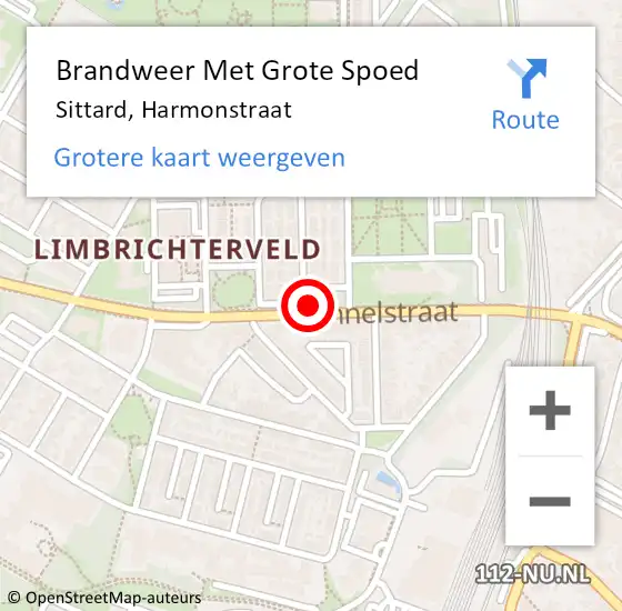 Locatie op kaart van de 112 melding: Brandweer Met Grote Spoed Naar Sittard, Harmonstraat op 9 maart 2022 15:44