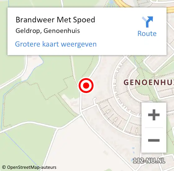 Locatie op kaart van de 112 melding: Brandweer Met Spoed Naar Geldrop, Genoenhuis op 9 maart 2022 15:46