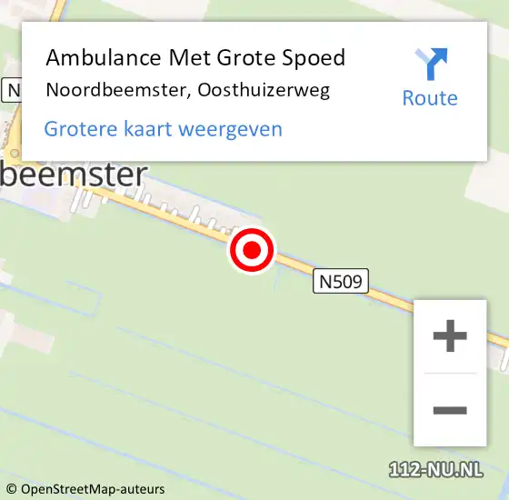 Locatie op kaart van de 112 melding: Ambulance Met Grote Spoed Naar Noordbeemster, Oosthuizerweg op 10 juli 2014 15:38