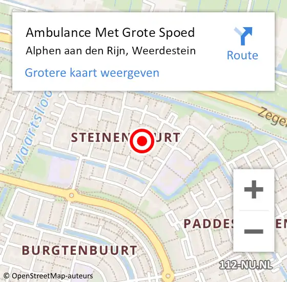 Locatie op kaart van de 112 melding: Ambulance Met Grote Spoed Naar Alphen aan den Rijn, Weerdestein op 9 maart 2022 16:09