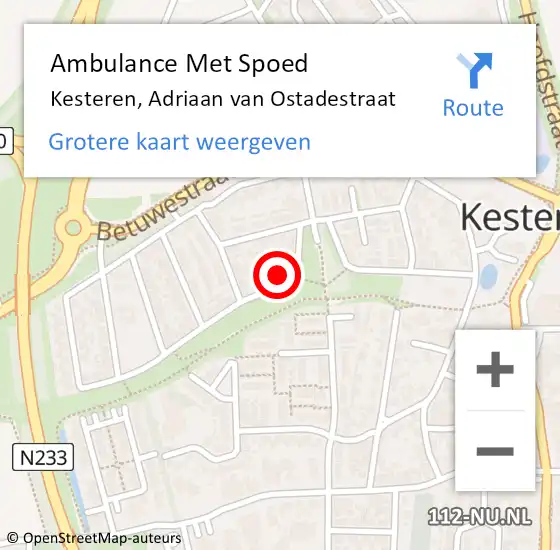 Locatie op kaart van de 112 melding: Ambulance Met Spoed Naar Kesteren, Adriaan van Ostadestraat op 9 maart 2022 16:20