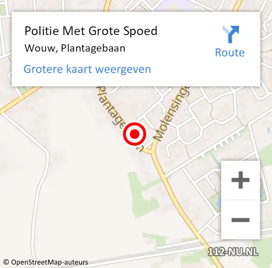 Locatie op kaart van de 112 melding: Politie Met Grote Spoed Naar Wouw, Plantagebaan op 9 maart 2022 16:35