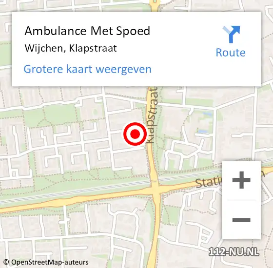 Locatie op kaart van de 112 melding: Ambulance Met Spoed Naar Wijchen, Klapstraat op 9 maart 2022 16:48