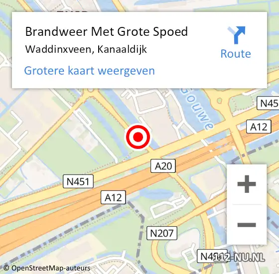 Locatie op kaart van de 112 melding: Brandweer Met Grote Spoed Naar Waddinxveen, Kanaaldijk op 10 juli 2014 15:46