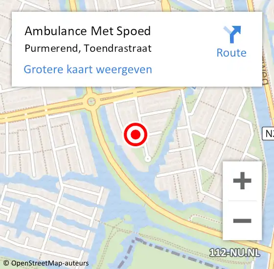 Locatie op kaart van de 112 melding: Ambulance Met Spoed Naar Purmerend, Toendrastraat op 9 maart 2022 17:28