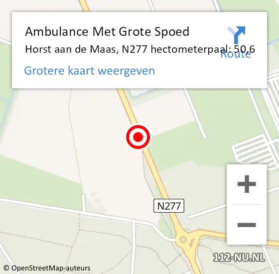 Locatie op kaart van de 112 melding: Ambulance Met Grote Spoed Naar Horst aan de Maas, N277 hectometerpaal: 50,6 op 9 maart 2022 17:37