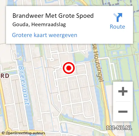 Locatie op kaart van de 112 melding: Brandweer Met Grote Spoed Naar Gouda, Heemraadslag op 9 maart 2022 18:12