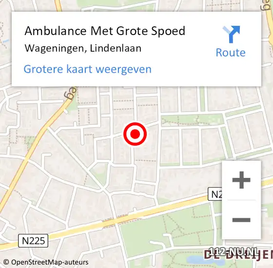 Locatie op kaart van de 112 melding: Ambulance Met Grote Spoed Naar Wageningen, Lindenlaan op 9 maart 2022 18:22