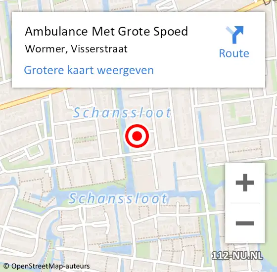 Locatie op kaart van de 112 melding: Ambulance Met Grote Spoed Naar Wormer, Visserstraat op 9 maart 2022 18:30