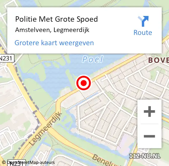 Locatie op kaart van de 112 melding: Politie Met Grote Spoed Naar Amstelveen, Legmeerdijk op 9 maart 2022 18:51