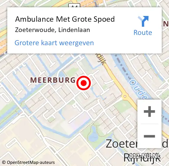 Locatie op kaart van de 112 melding: Ambulance Met Grote Spoed Naar Zoeterwoude, Lindenlaan op 9 maart 2022 19:06