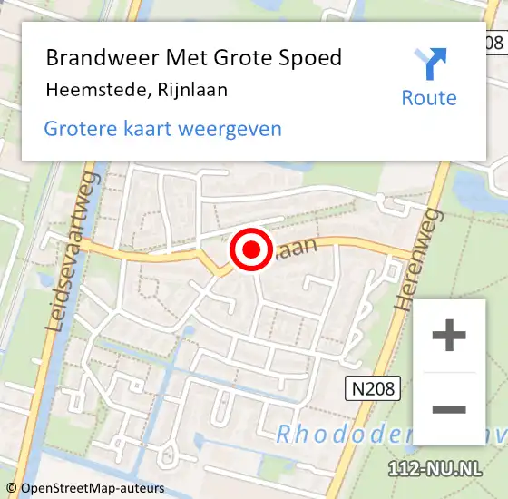 Locatie op kaart van de 112 melding: Brandweer Met Grote Spoed Naar Heemstede, Rijnlaan op 9 maart 2022 19:06