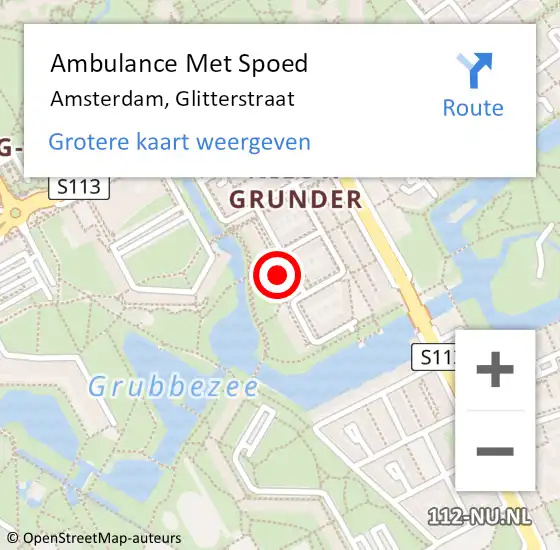 Locatie op kaart van de 112 melding: Ambulance Met Spoed Naar Amsterdam-Zuidoost, Glitterstraat op 9 maart 2022 19:08
