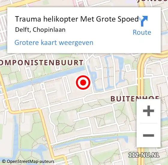 Locatie op kaart van de 112 melding: Trauma helikopter Met Grote Spoed Naar Delft, Chopinlaan op 9 maart 2022 19:13