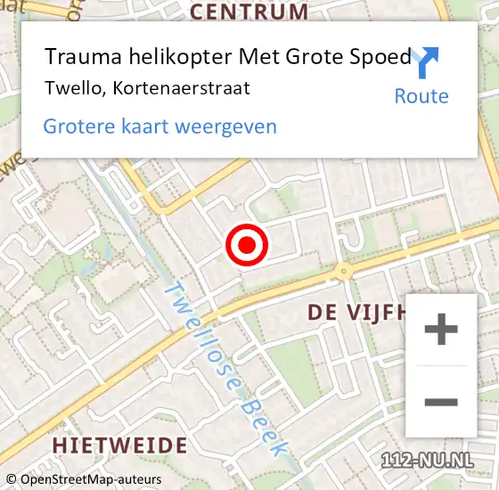 Locatie op kaart van de 112 melding: Trauma helikopter Met Grote Spoed Naar Twello, Kortenaerstraat op 9 maart 2022 19:49