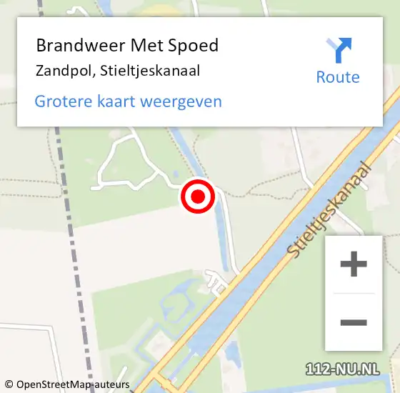 Locatie op kaart van de 112 melding: Brandweer Met Spoed Naar Zandpol, Stieltjeskanaal op 10 juli 2014 16:00