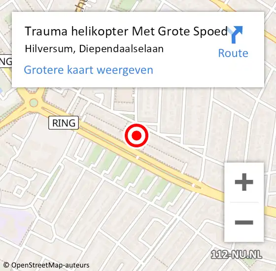 Locatie op kaart van de 112 melding: Trauma helikopter Met Grote Spoed Naar Hilversum, Diependaalselaan op 9 maart 2022 20:08