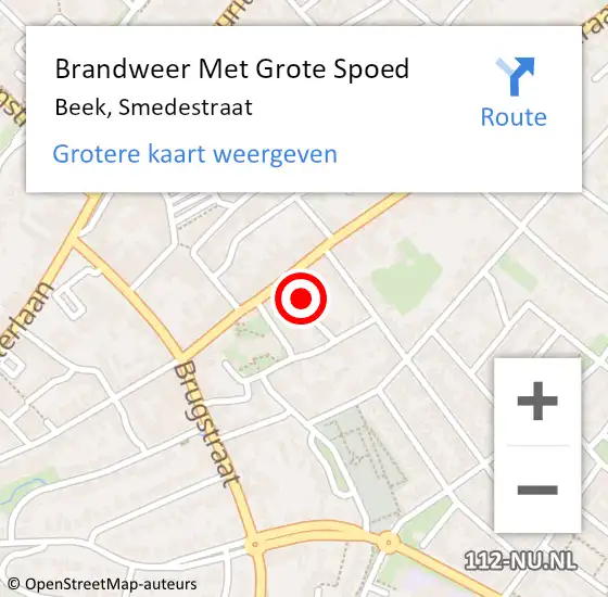 Locatie op kaart van de 112 melding: Brandweer Met Grote Spoed Naar Beek, Smedestraat op 9 maart 2022 20:18