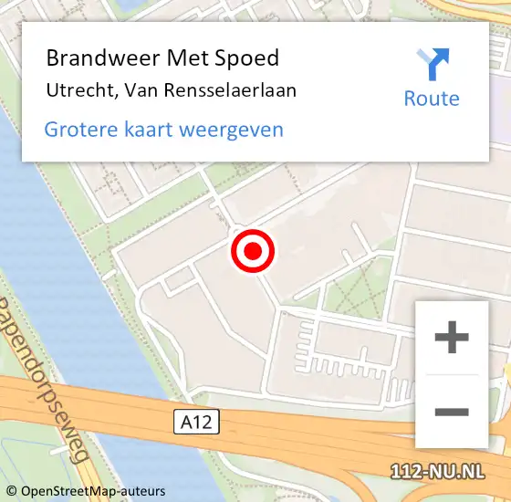 Locatie op kaart van de 112 melding: Brandweer Met Spoed Naar Utrecht, Van Rensselaerlaan op 9 maart 2022 20:54