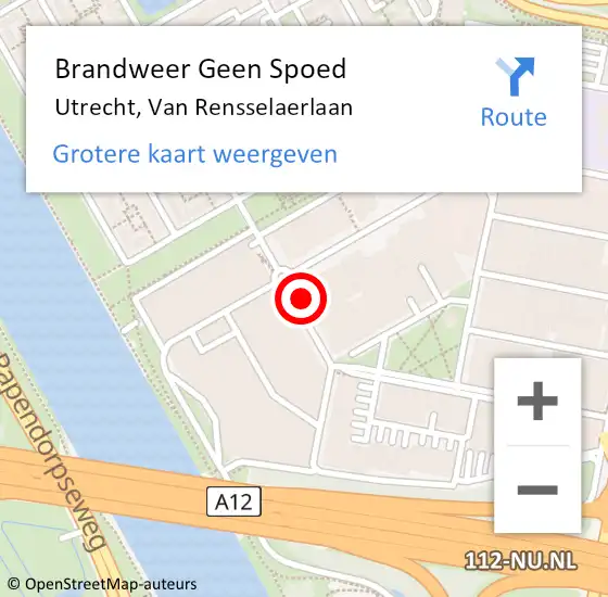 Locatie op kaart van de 112 melding: Brandweer Geen Spoed Naar Utrecht, Van Rensselaerlaan op 9 maart 2022 20:56